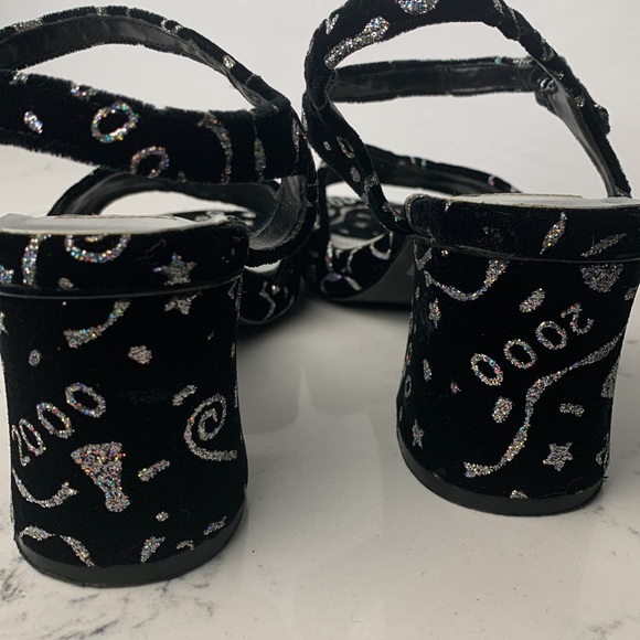 Vintage Y2K Studio HD2 2000’s Black & Silver Glitter Block Heels - Size 8 - Picture 6 of 9